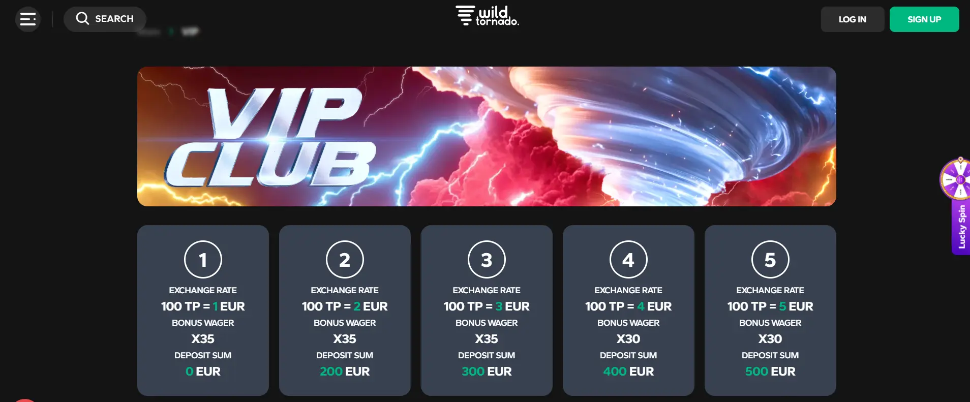 Wild Tornado Casino VIP Program